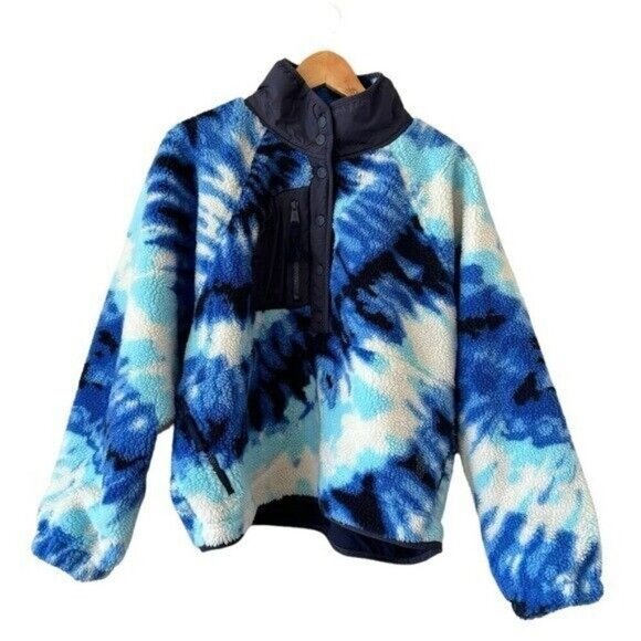 FREE PEOPLE Rocky Ridge Fleece Ocean Tie Dye Pullover Size M NEW - Picture 4 of 11